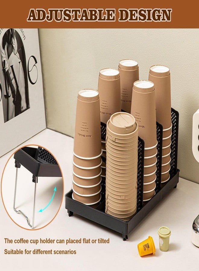 River-CJ 6 Slots Cup and Lid Holder, Disposable Paper Cup Dispenser with Stand, Coffee Cup and Lid Storage Organizer for Coffee Station Bar Office Home Countertop Breakroom Restaurant - Image 3